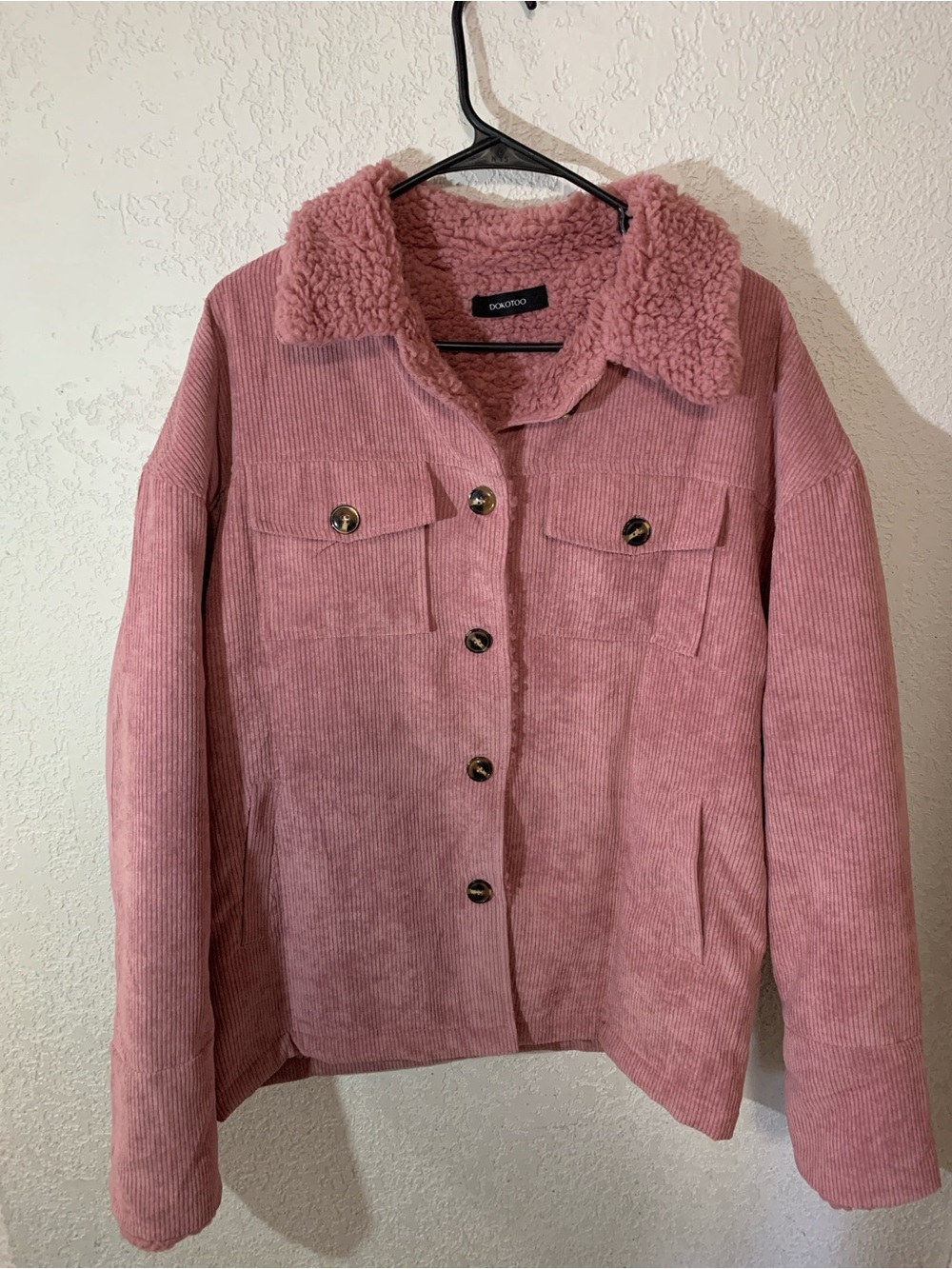 Corduroy Teddy-Trim Jacket in Dusty Pink